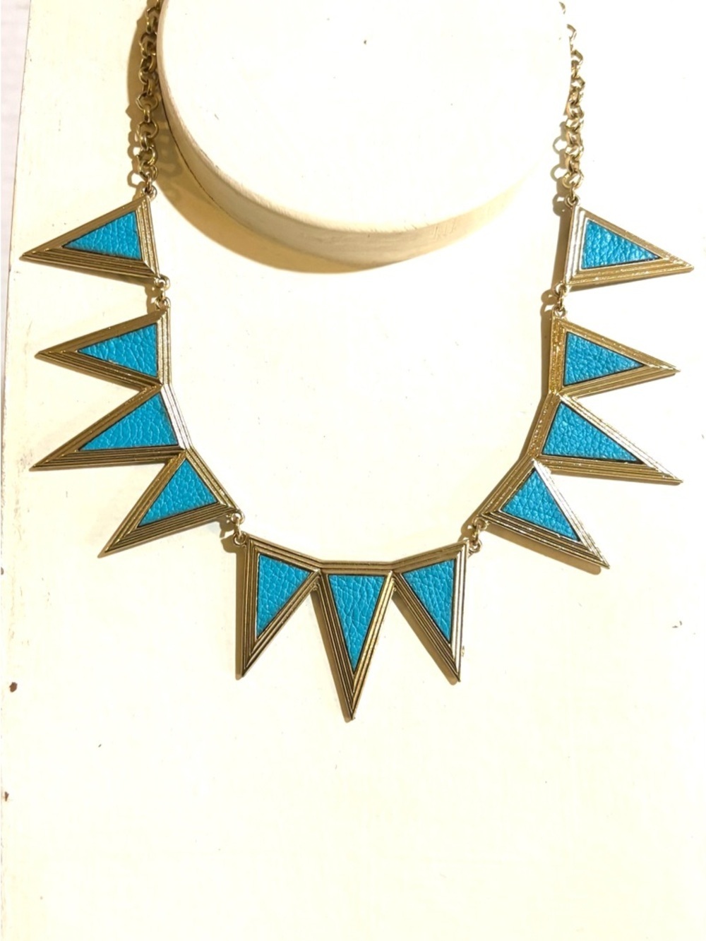 Gold-Tone Triangular Pendant Statement Necklace - Blue